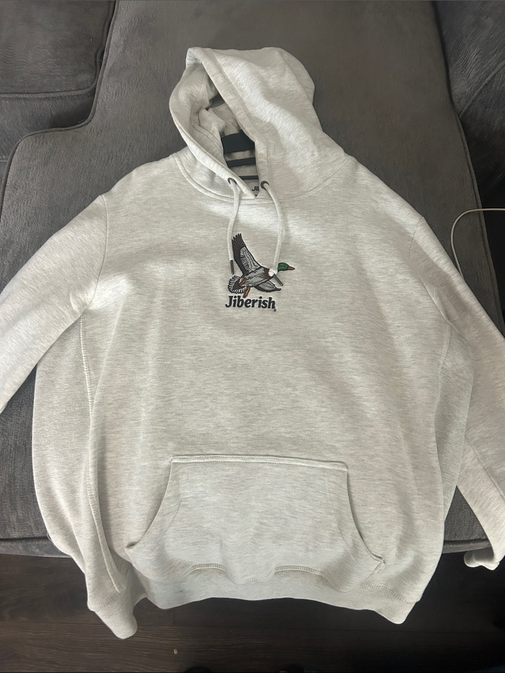 Light Gray Duck Embroidered Hooded Sweatshirt - Men's